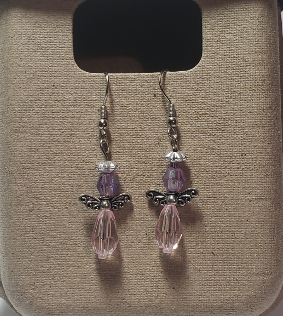 Pink and Iridescent Angel Earrings