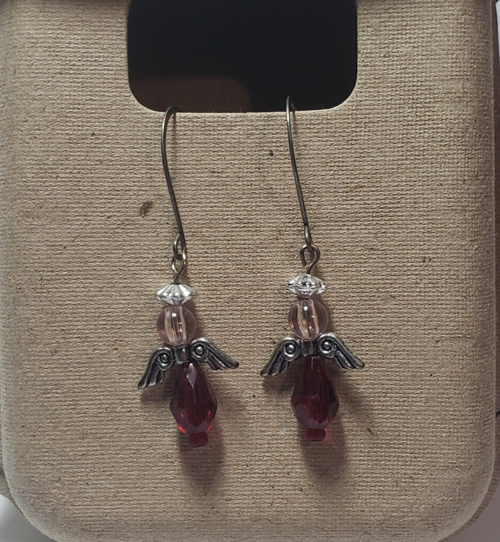 Red and Iridescent Angel Earrings