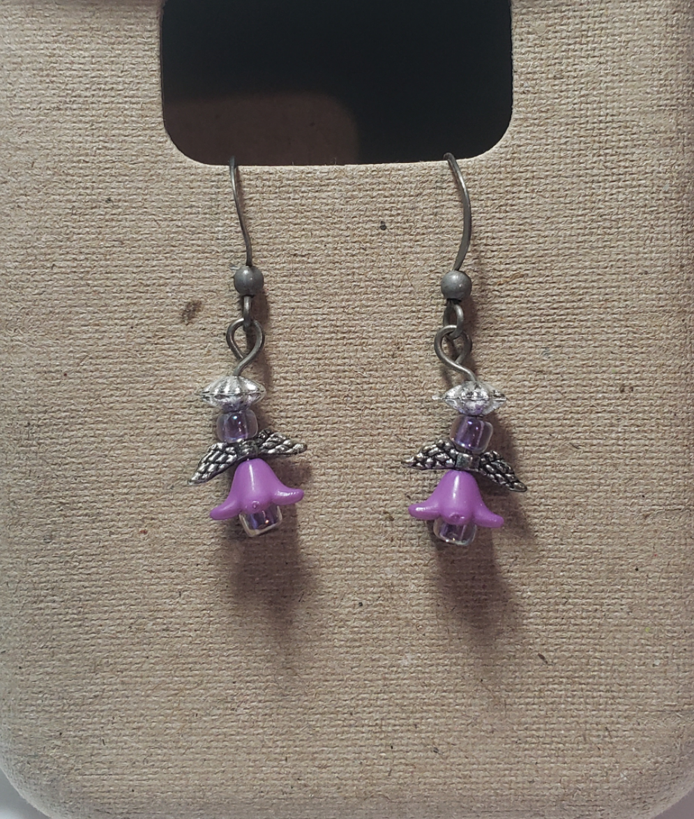Small Lavender Angel Earrings
