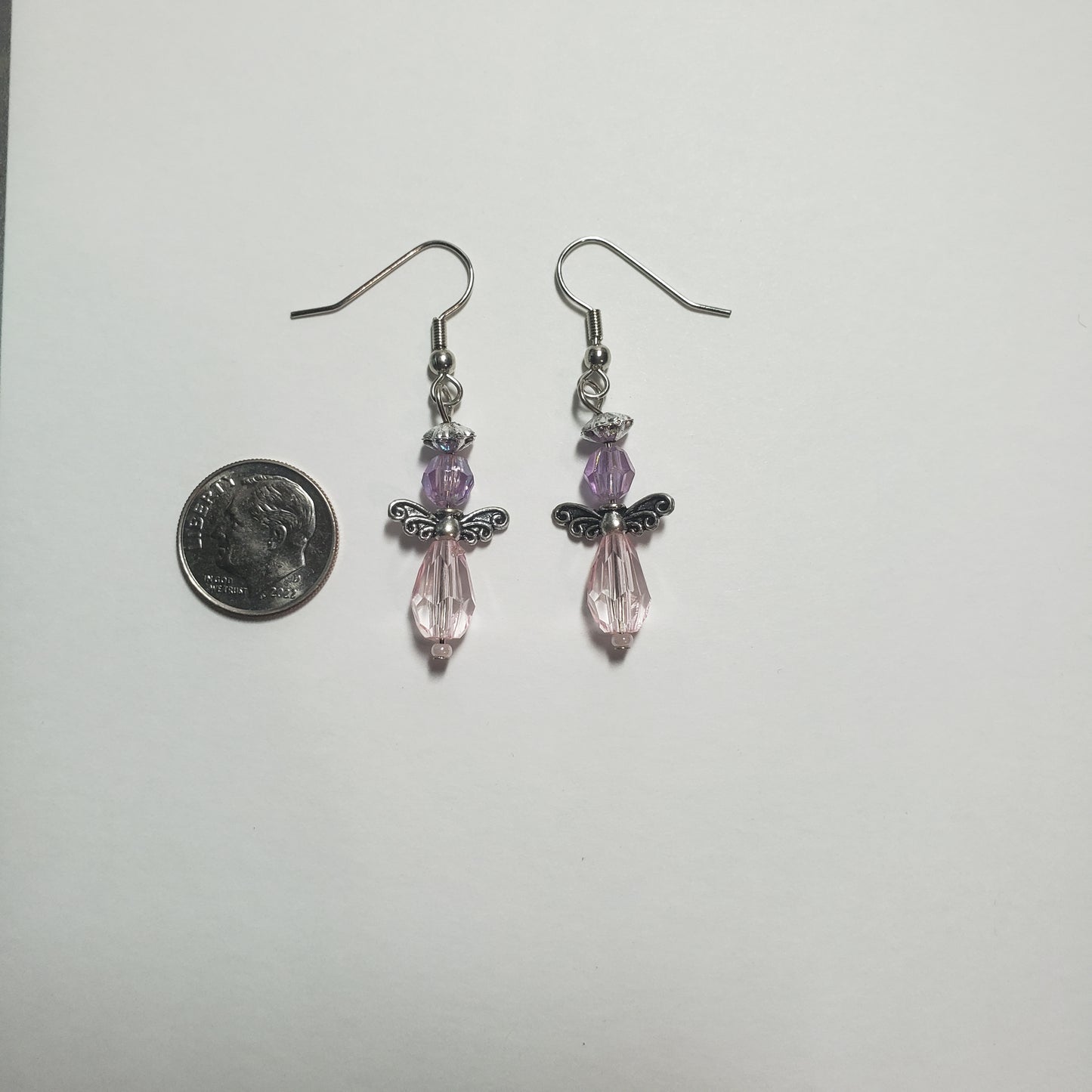 Pink and Iridescent Angel Earrings