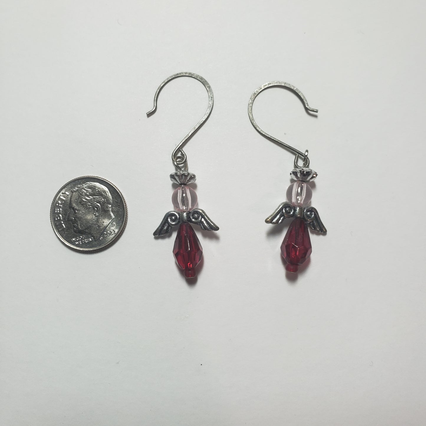 Red and Iridescent Angel Earrings