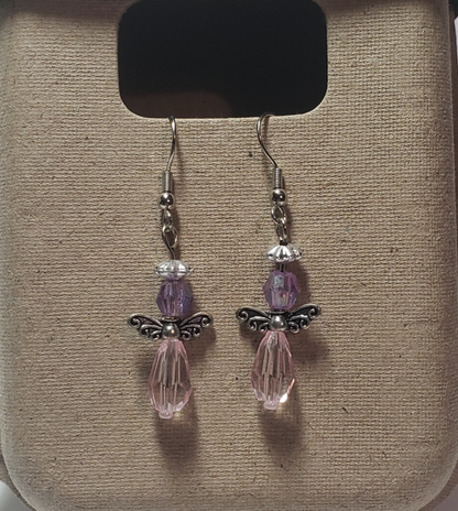 Pink and Iridescent Angel Earrings