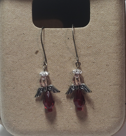 Red and Iridescent Angel Earrings