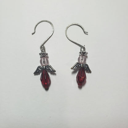 Red and Iridescent Angel Earrings
