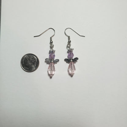 Pink and Iridescent Angel Earrings